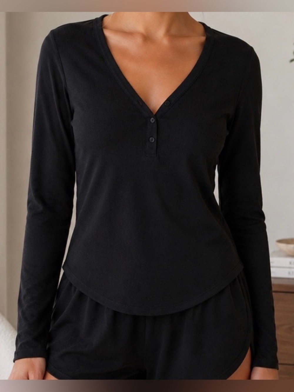 Athleta Wind Down Sleep Top - Women's Black Long Sleeve Henley - NWT - Size XL